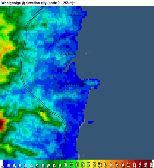 Woolgoolga elevation map