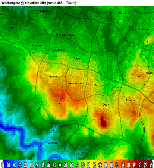 Weetangera elevation map