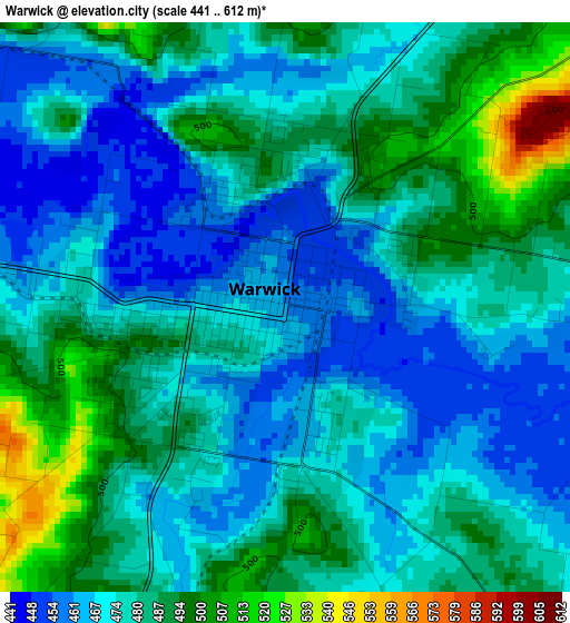 Warwick elevation map