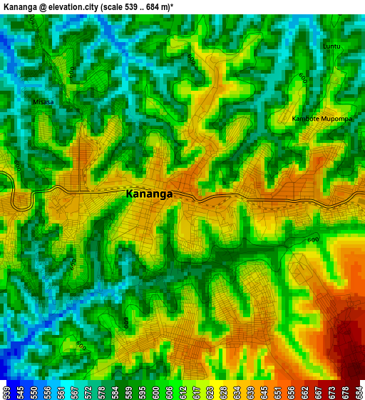Kananga elevation map