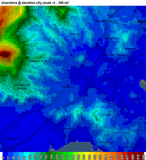 Unanderra elevation map