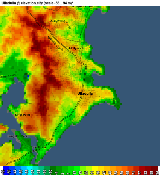 Ulladulla elevation map