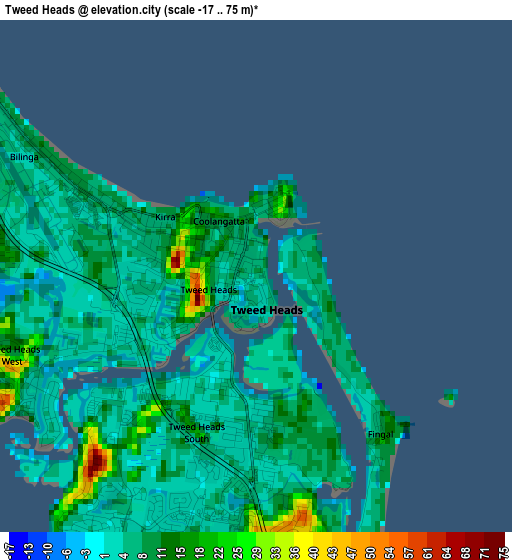 Tweed Heads elevation map