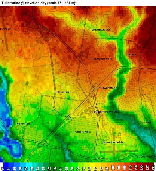 Tullamarine elevation map