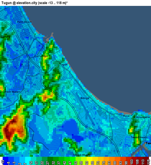 Tugun elevation map