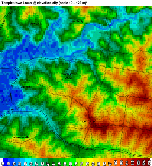 Templestowe Lower elevation map