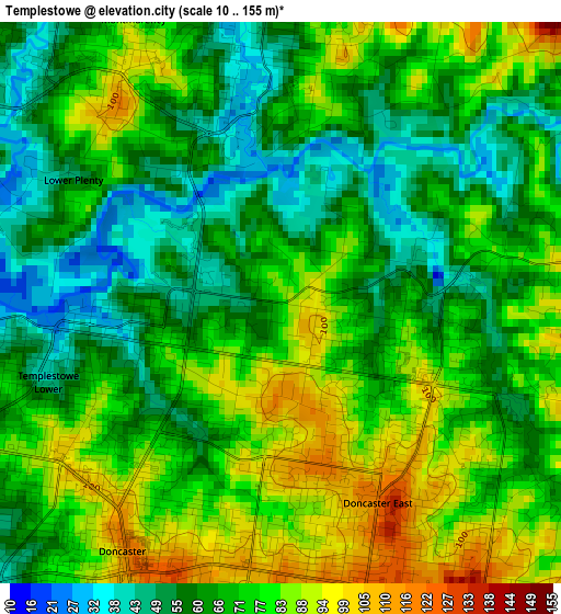 Templestowe elevation map