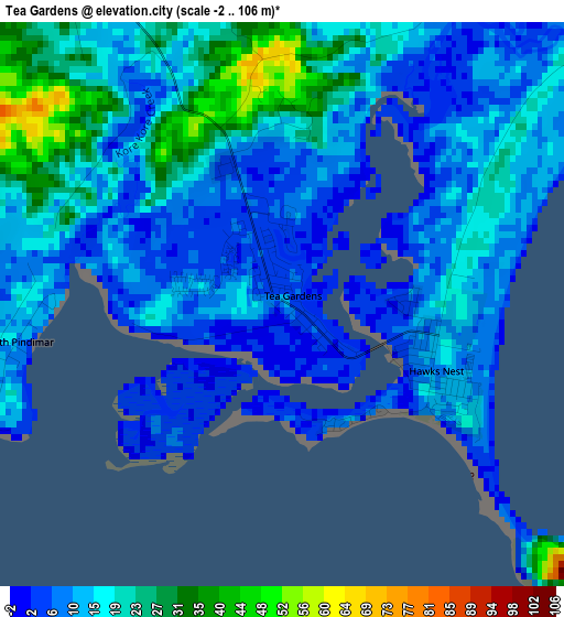 Tea Gardens elevation map