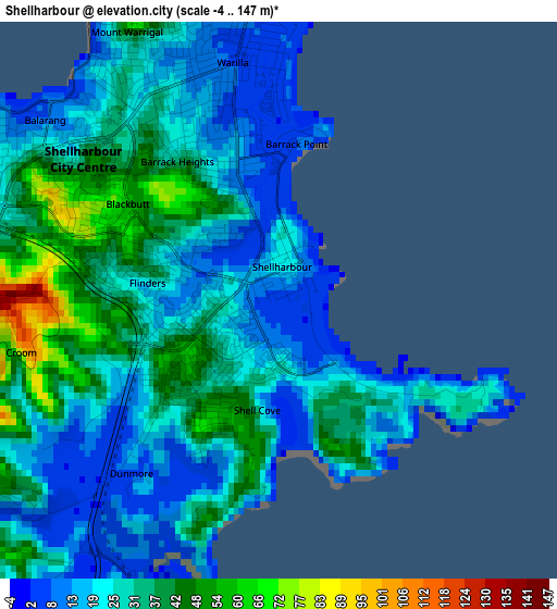 Shellharbour elevation map