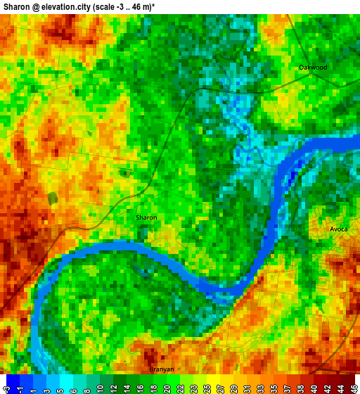 Sharon elevation map