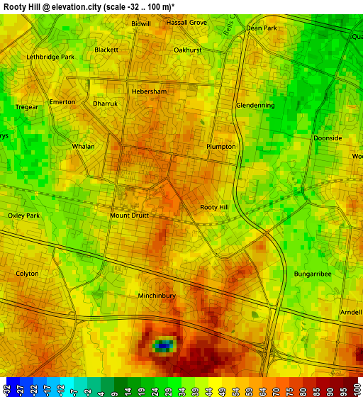 Rooty Hill elevation map