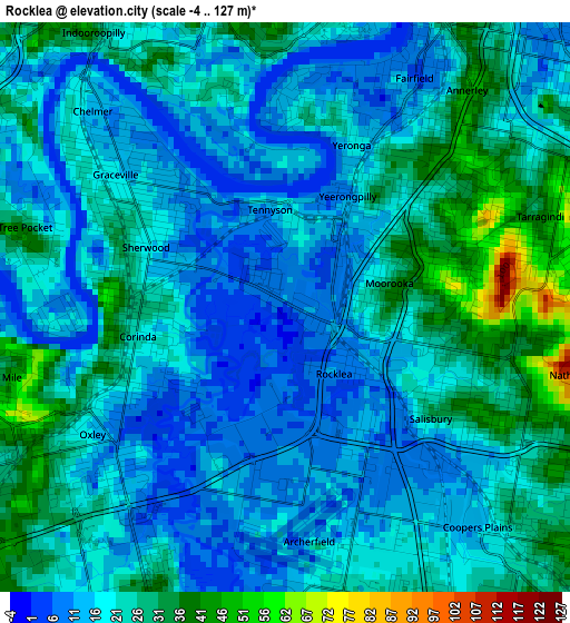 Rocklea elevation map