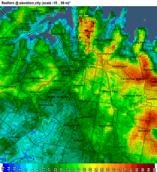 Redfern elevation map