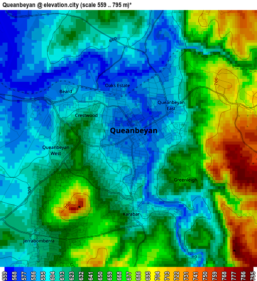 Queanbeyan elevation map
