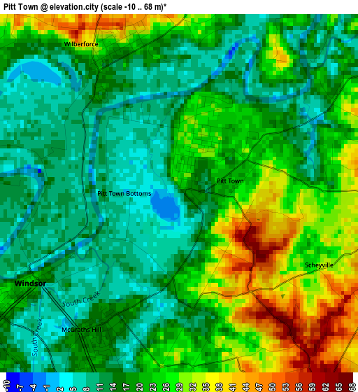 Pitt Town elevation map