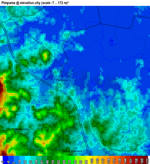 Pimpama elevation map