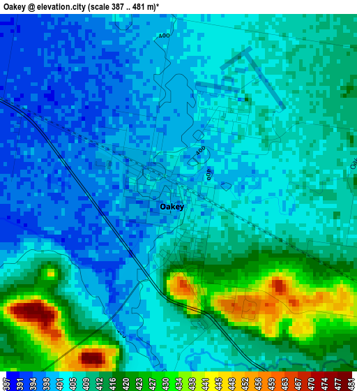 Oakey elevation map