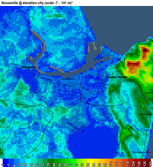 Noosaville elevation map