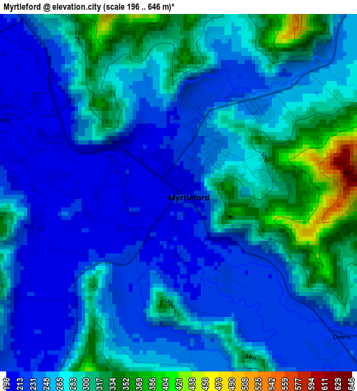 Myrtleford elevation map