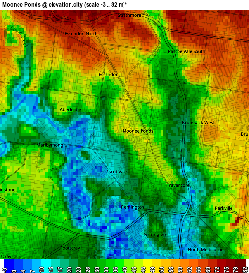 Moonee Ponds elevation map