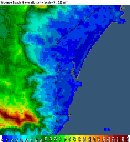 Moonee Beach elevation map