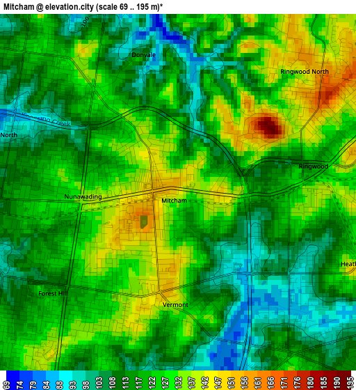 Mitcham elevation map