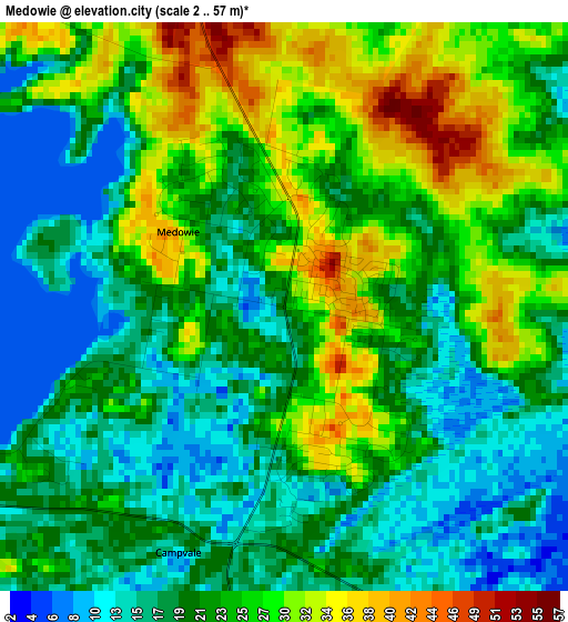 Medowie elevation map