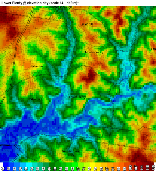 Lower Plenty elevation map