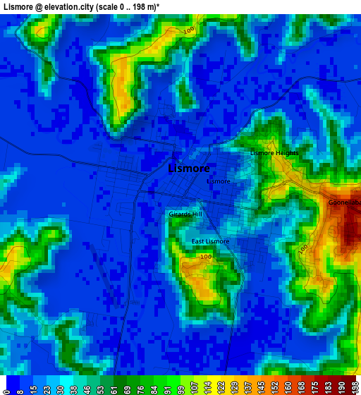 Lismore elevation map