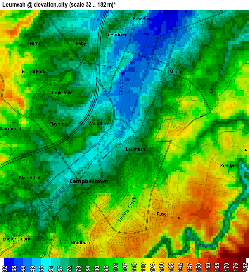 Leumeah elevation map