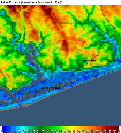 Lakes Entrance elevation map