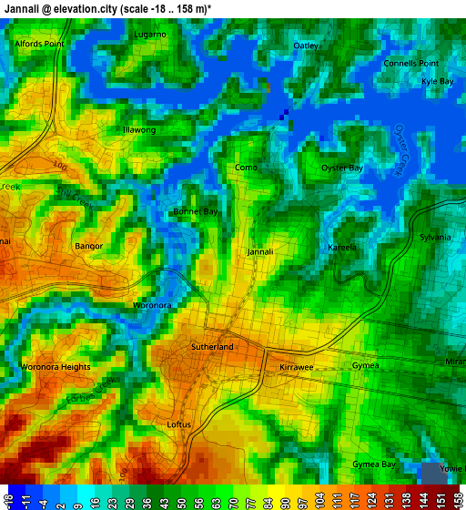 Jannali elevation map