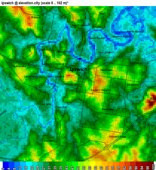 Ipswich elevation map