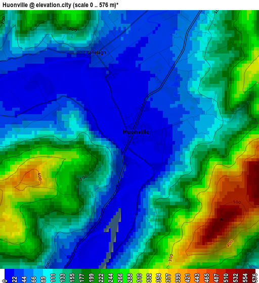 Huonville elevation map