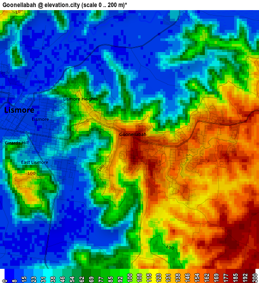 Goonellabah elevation map