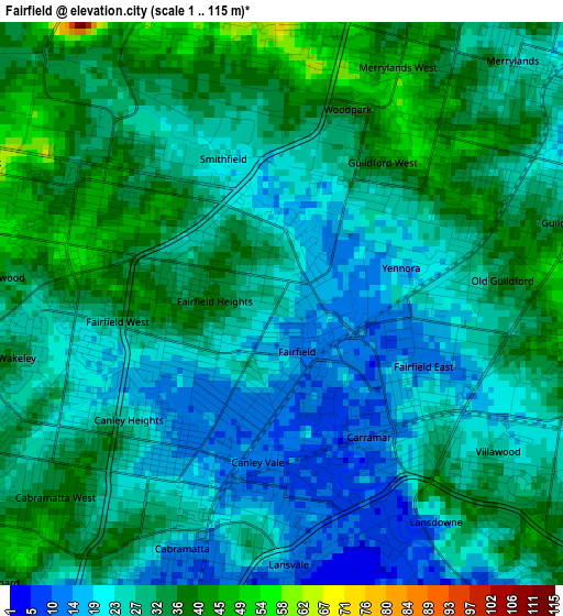 Fairfield elevation map