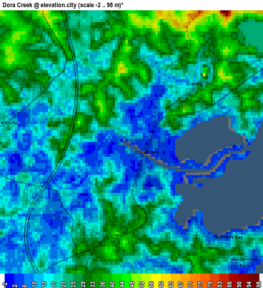 Dora Creek elevation map