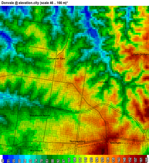 Donvale elevation map