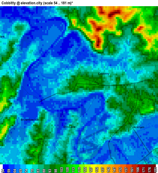 Cobbitty elevation map