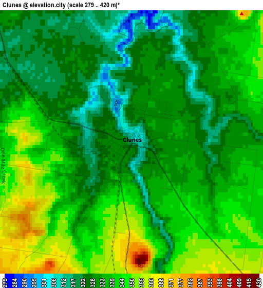 Clunes elevation map