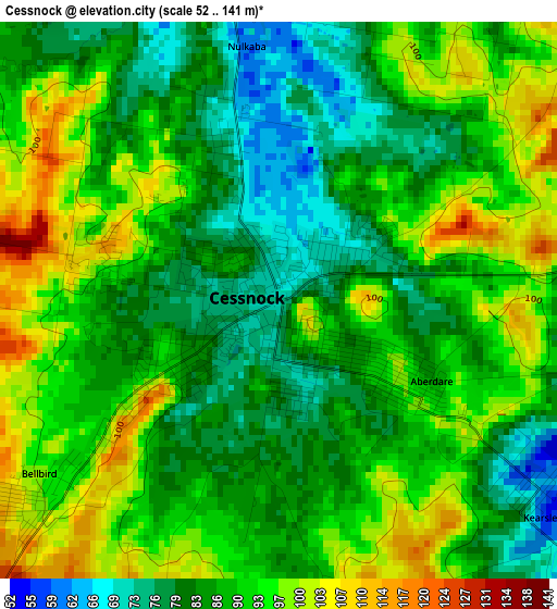 Cessnock elevation map