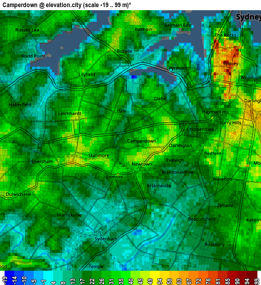 Camperdown elevation map