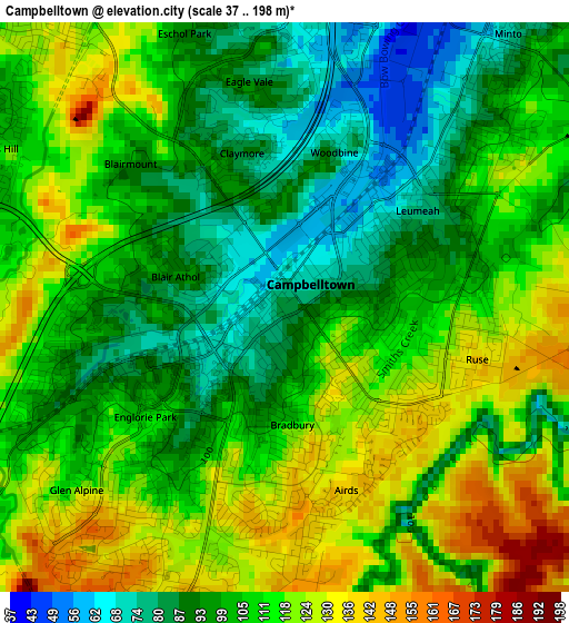 Campbelltown elevation map