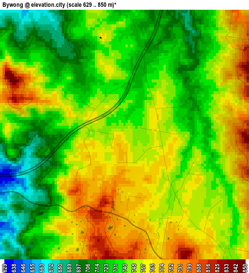 Bywong elevation map