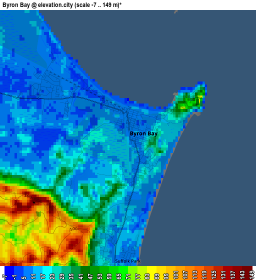 Byron Bay elevation map