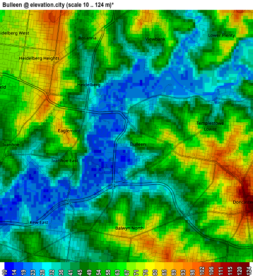 Bulleen elevation map