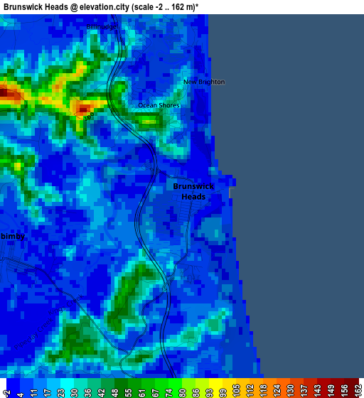 Brunswick Heads elevation map