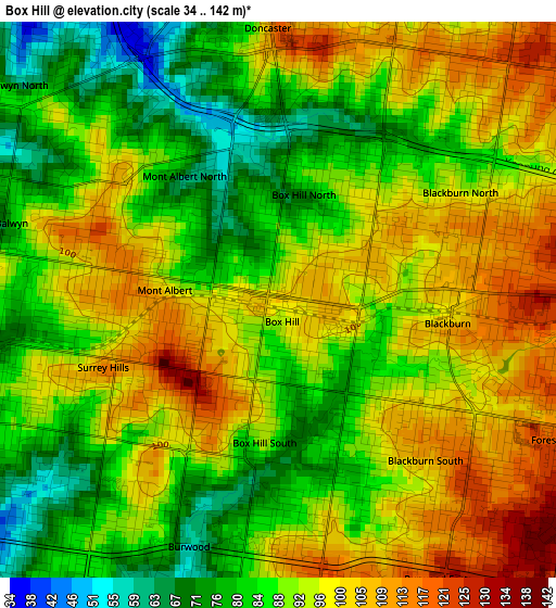 Box Hill elevation map