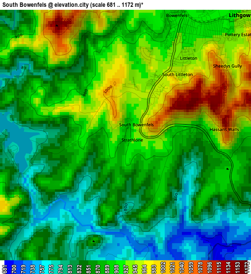 South Bowenfels elevation map