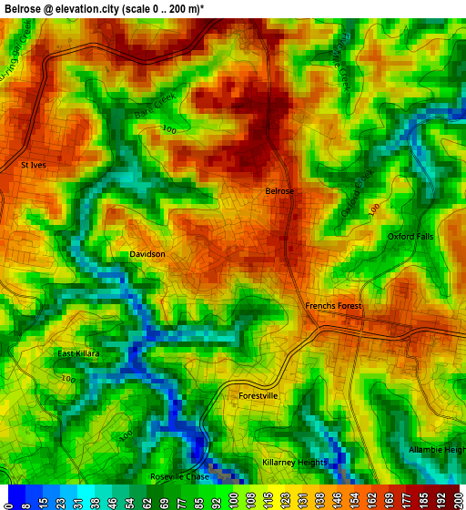 Belrose elevation map